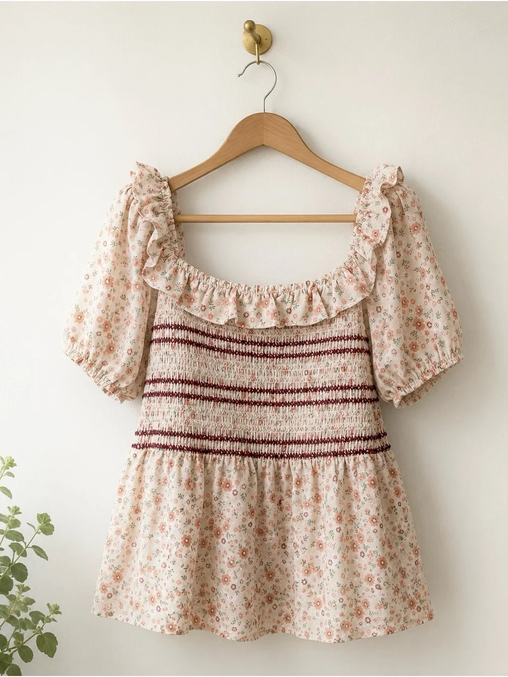 Grace Karin 2XL Floral Smocked Peplum Blouse Cottagecore Ruffle Top